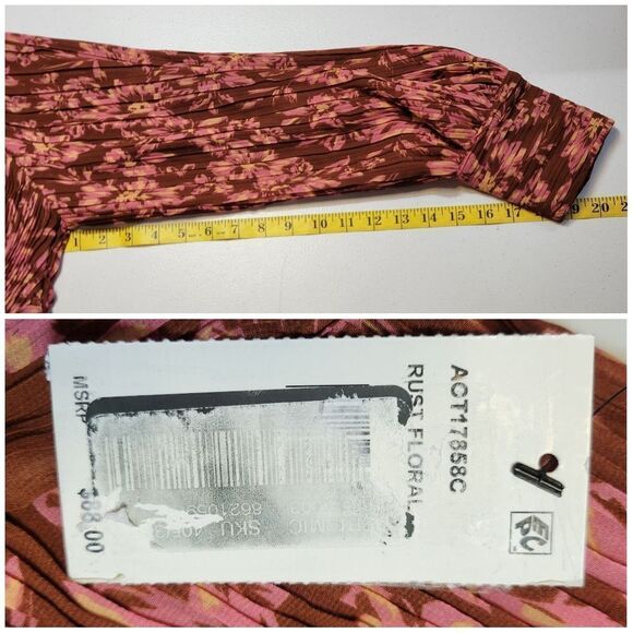 ASTR The Label Pernilla Crop Top Rust Pleated Chiffon Ballon Sleeves NEW - Picture 13 of 15